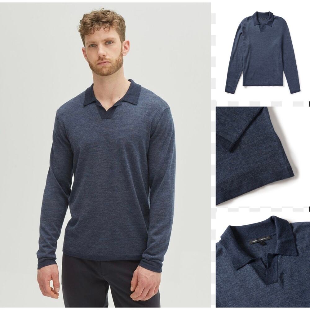 ROBERT BARAKETT ADISON OPEN NECK COLLAR POLO in Navy Blue size Men's XL‎ NEW